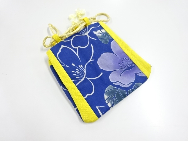 JAPANESE KIMONO / VINTAGE DRAWSTRING BAG / FLOWERS